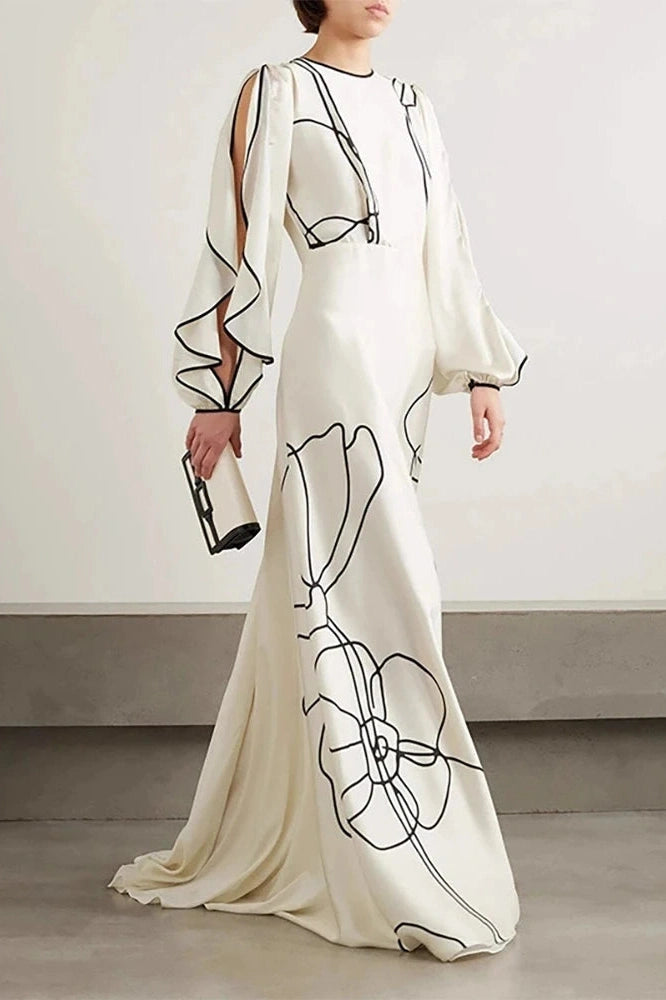 Glorol - O-Neck High Waist Pleated Sleeve Fit Maxi Dress