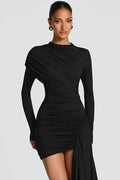 Glorol - Long Sleeve O Neck High Waist Bodycon Mini Dress