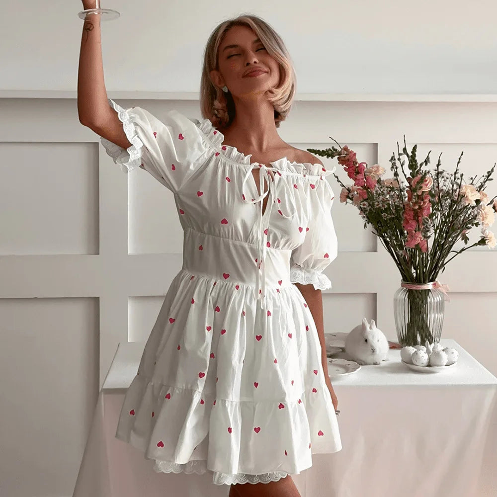 Glorol - Printed Lace Short Sleeve Mini Dress