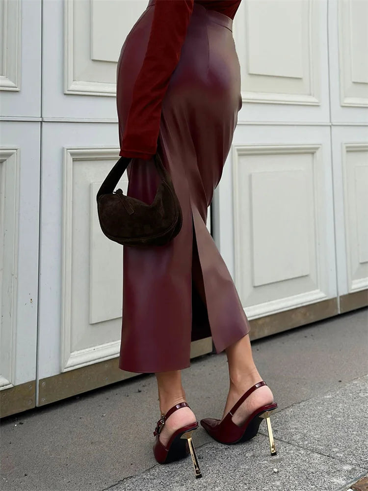 Glorol - Elegant High Waist PU Skirt