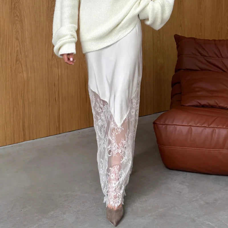 Glorol - High Waist Lace Patchwork See Through Skirt