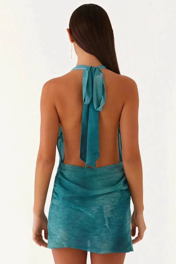 Glorol - Deep V Neck Sleeveless Backless Mini Dress