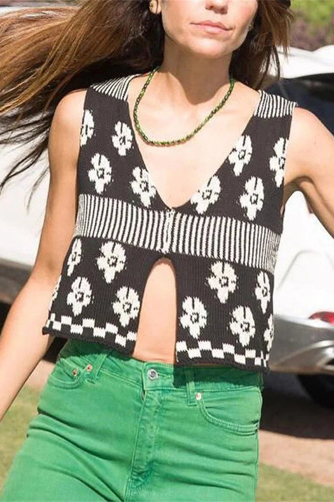 Glorol - Printed Sleeveless V-Neck Top