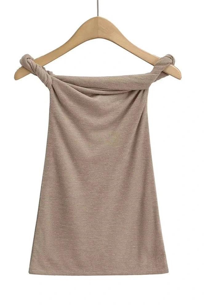 Glorol - Off-Shoulder Slim Backless Pleated Strapless Top