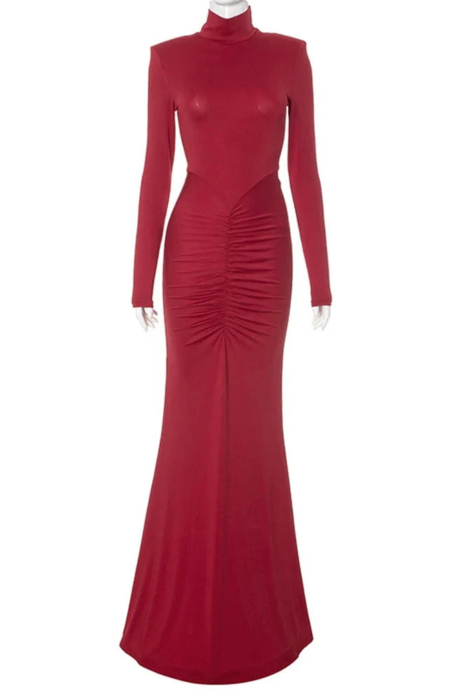 Glorol - Elegant Pleated Slim Patchwork Bodycon Maxi Dress
