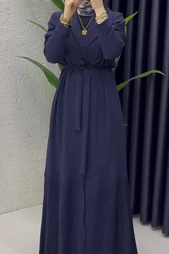 Glorol - Elegant O-Neck Long Sleeve High Waist Pleated Maxi Dress