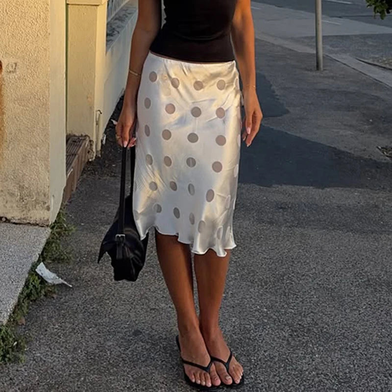 Glorol - Elegant High Waist Polka Dot Skirt