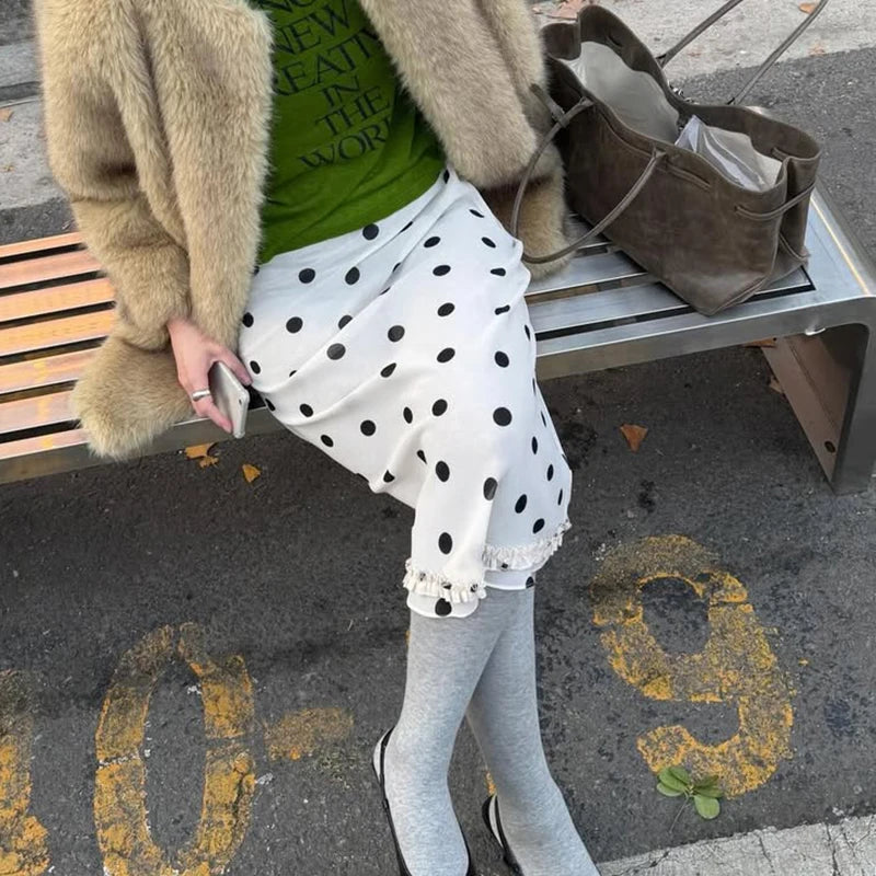Glorol - High Waist Polka Dot Lace Splice Skirt