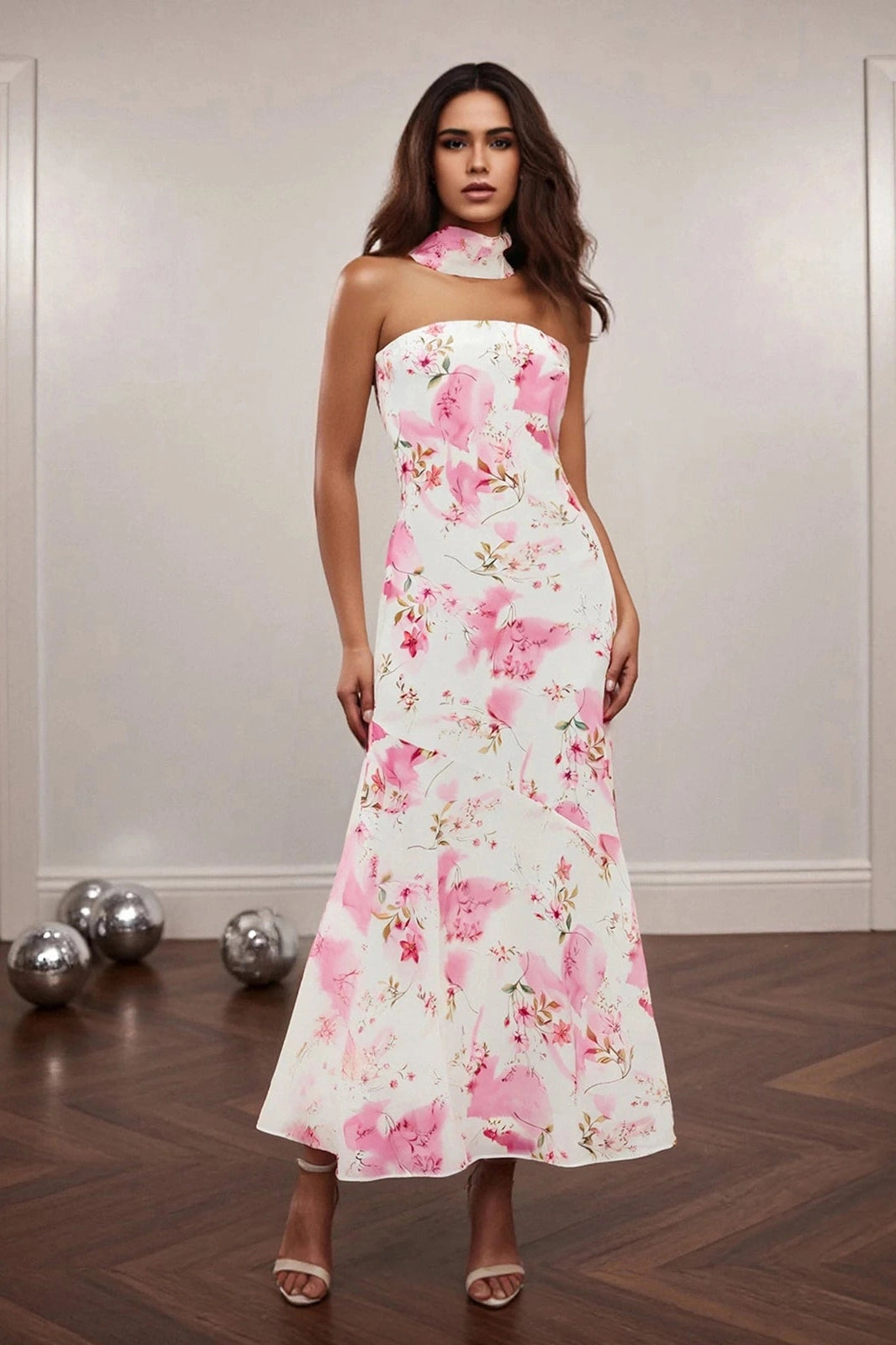 Glorol - Printed Strapless Backless Bodycon Slim Maxi Dress