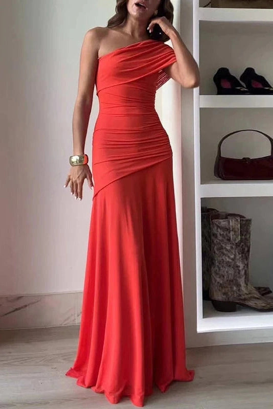 Glorol - Elegant Slim Sleeveless One Shoulder Maxi Dress