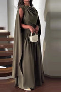 Glorol - Elegant Sleeveless Shawl Collar Pleat Maxi Dress