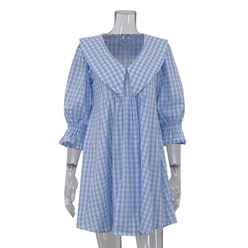 Glorol - Printed A-Line Loose Flare Sleeve Mini Dress