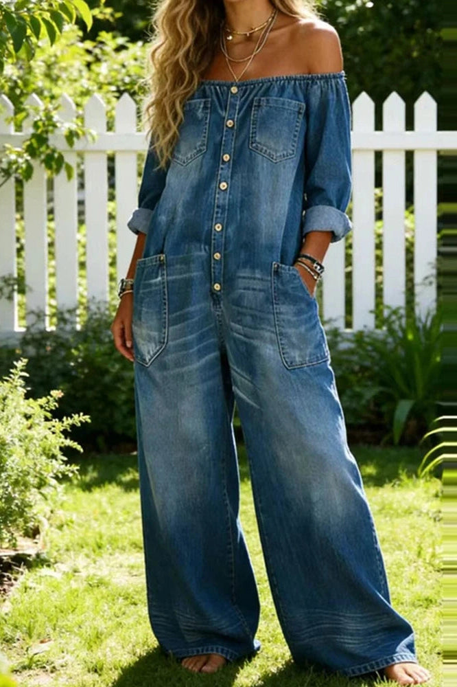 Glorol - Long Sleeve Pocket High Waist Wide Leg Jumpsuit