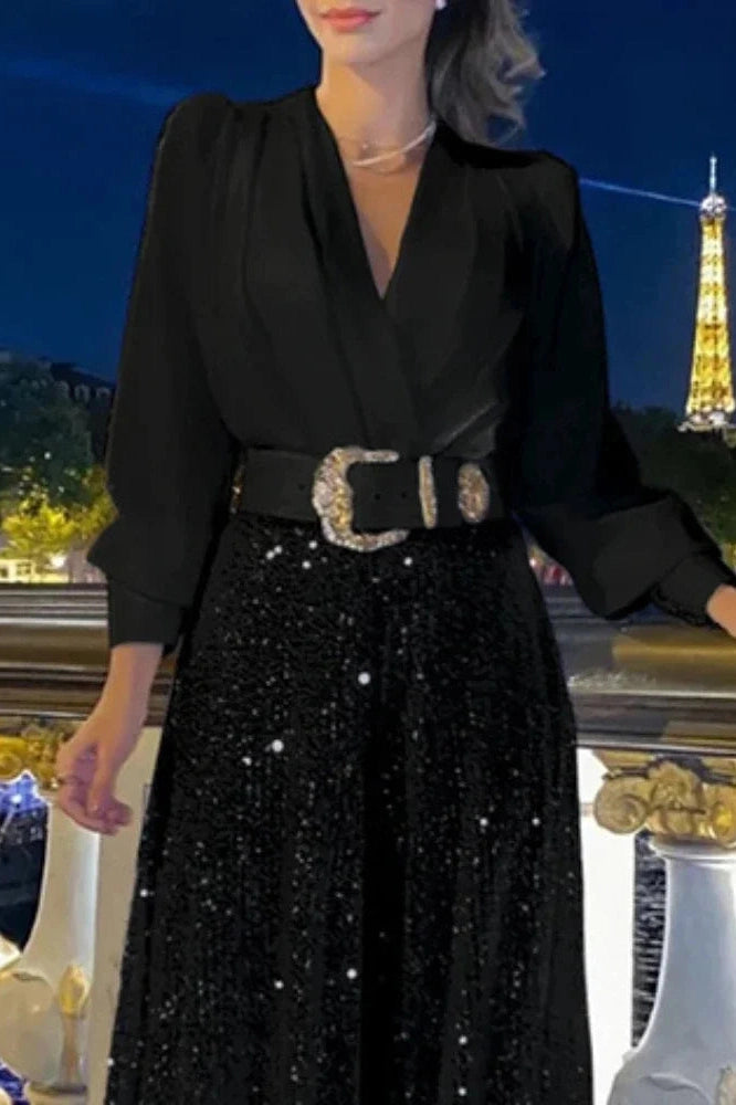 Glorol - Elegant Loose V Neck Maxi Dress