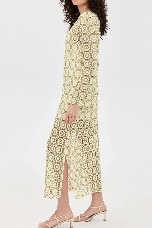 Glorol - O-Neck Loose A-Line See-Through Printed Maxi Dress