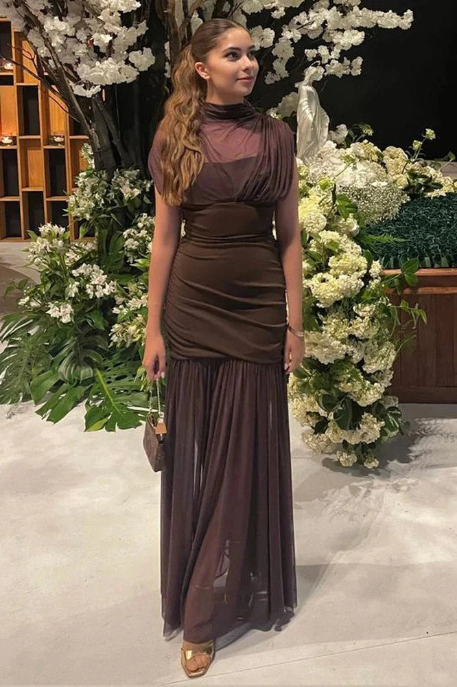 Glorol - Sleeveless See-Through Patchwork Pleated Maxi Dress