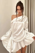Glorol - Elegant Backless Long Sleeve High Waist Irregular Mini Dress
