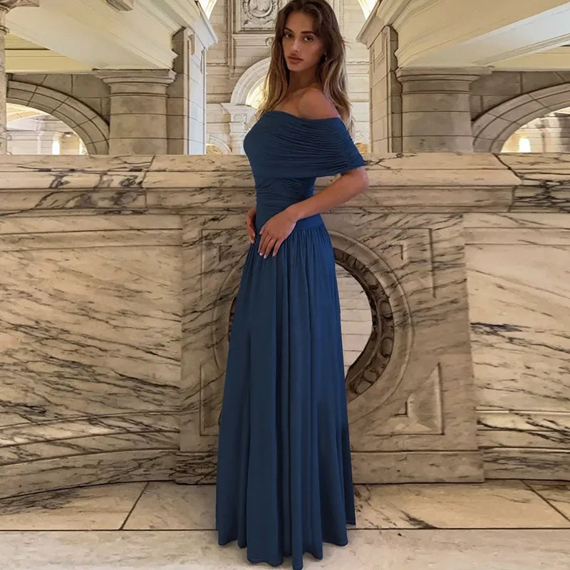 Glorol - Off Shoulder Patchwork Sleeveless Slit Slim Maxi Dress