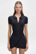 Glorol - Polo Collar Zip Bodycon Jumpsuit