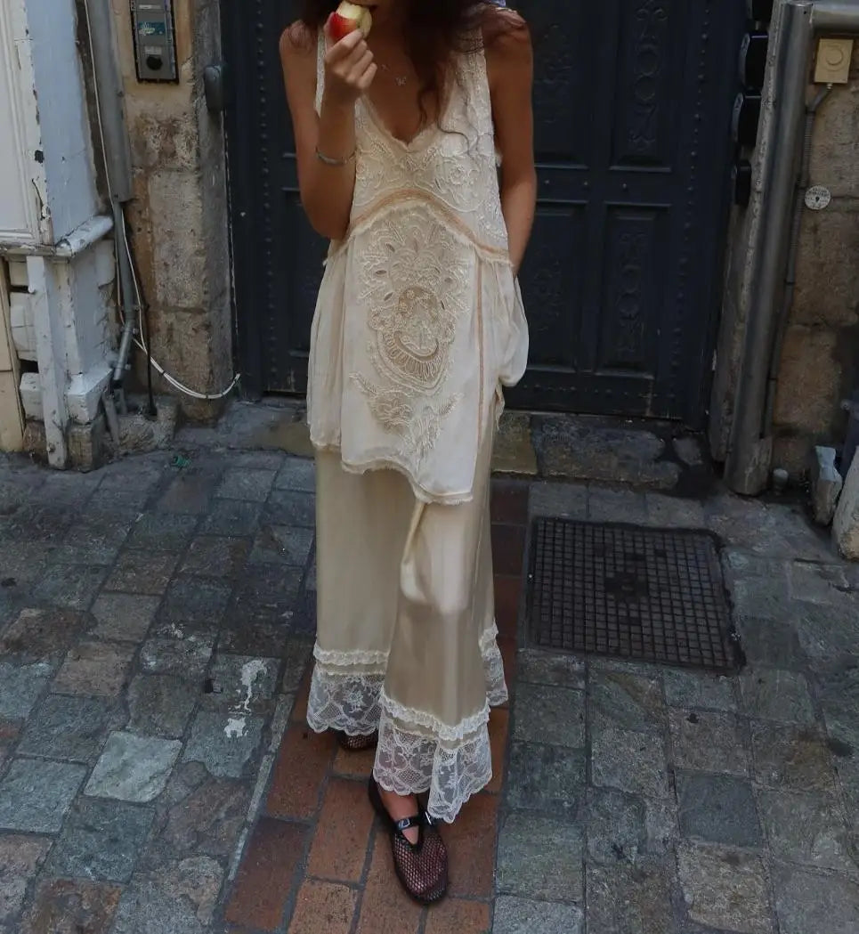 Glorol - Elastic Waist Lace Trim Skirt