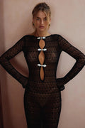 Glorol - Hollow Out See Through Long Sleeve Maxi Dress