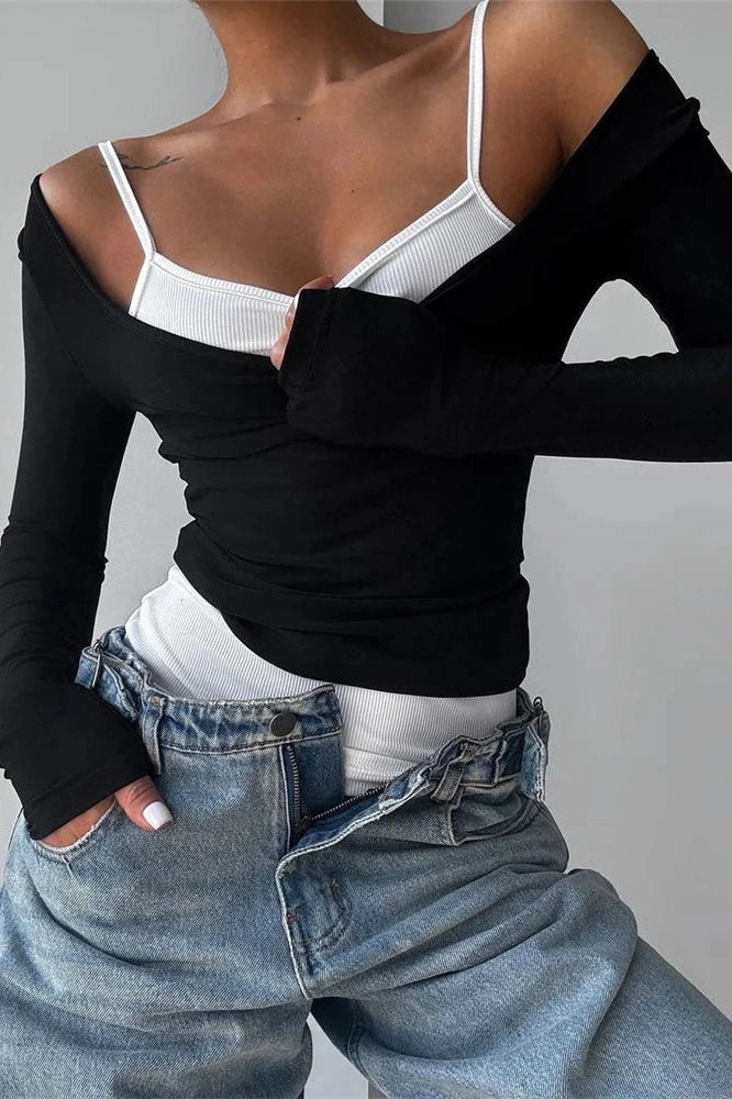 Glorol - 2 Piece Long Sleeve Patchwork Top