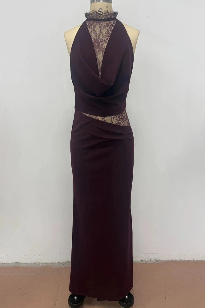 Glorol - Lace Hollow Out Backless Sleeveless High Waist Bodycon Maxi Dress