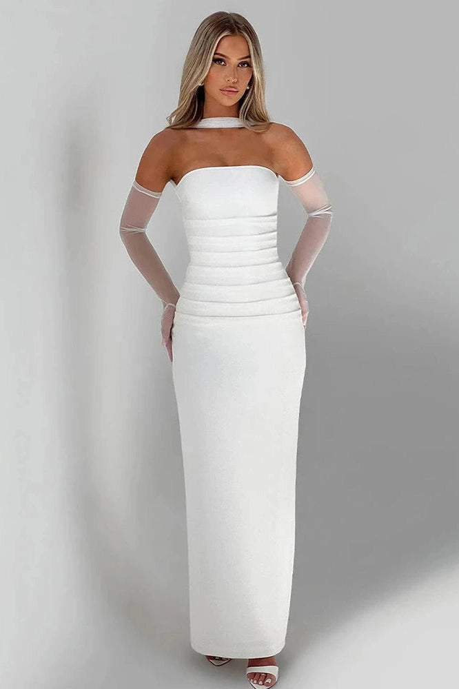 Glorol - Elegant Strapless Slim Sleeveless Maxi Dress