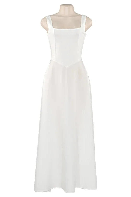 Glorol - Sleeveless Square Collar High Waist A-Line Midi Dress