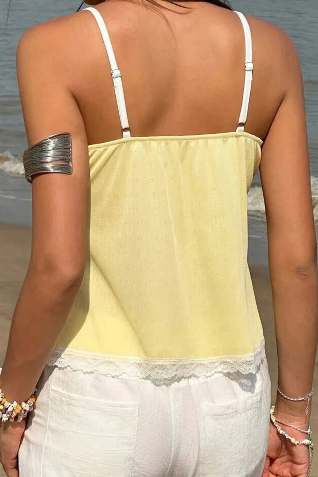 Glorol - Lace Patchwork V-Neck Sleeveless Top