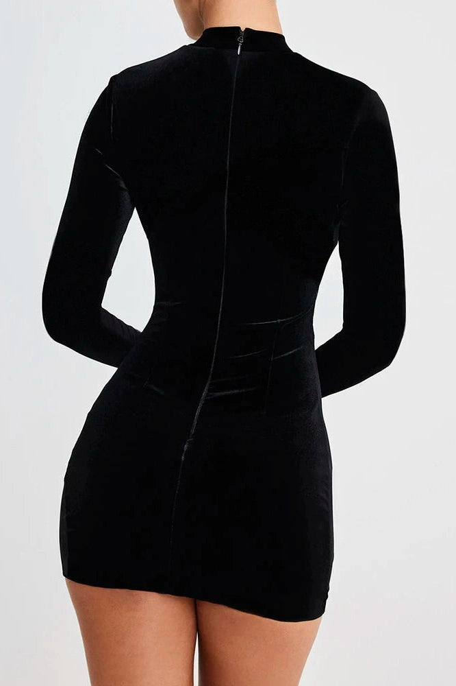 Glorol - Long Sleeve Zipper Patchwork Bodycon Mini Dress