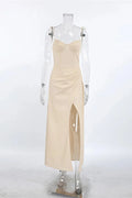 Glorol - Lace-Up Split Backless Maxi Dress