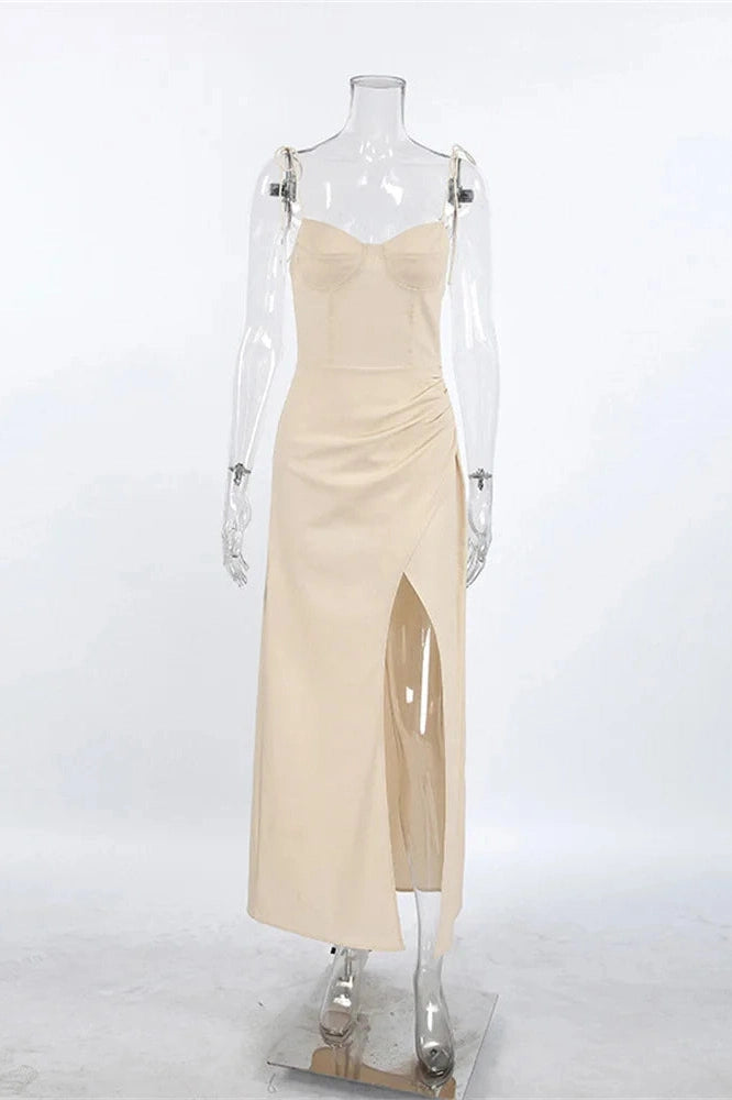 Glorol - Lace-Up Split Backless Maxi Dress