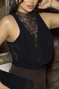 Glorol - Lace See-Through Sleeveless Patchwork Top