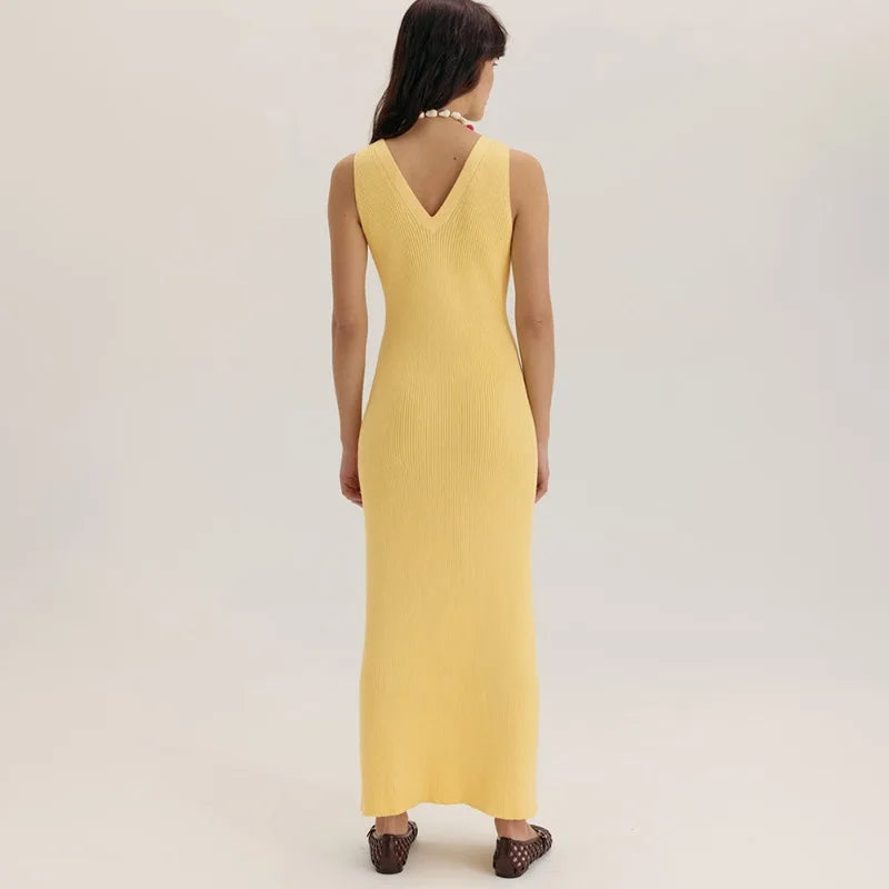Glorol - Elegant V-Neck Sleeveless Patchwork Maxi Dress