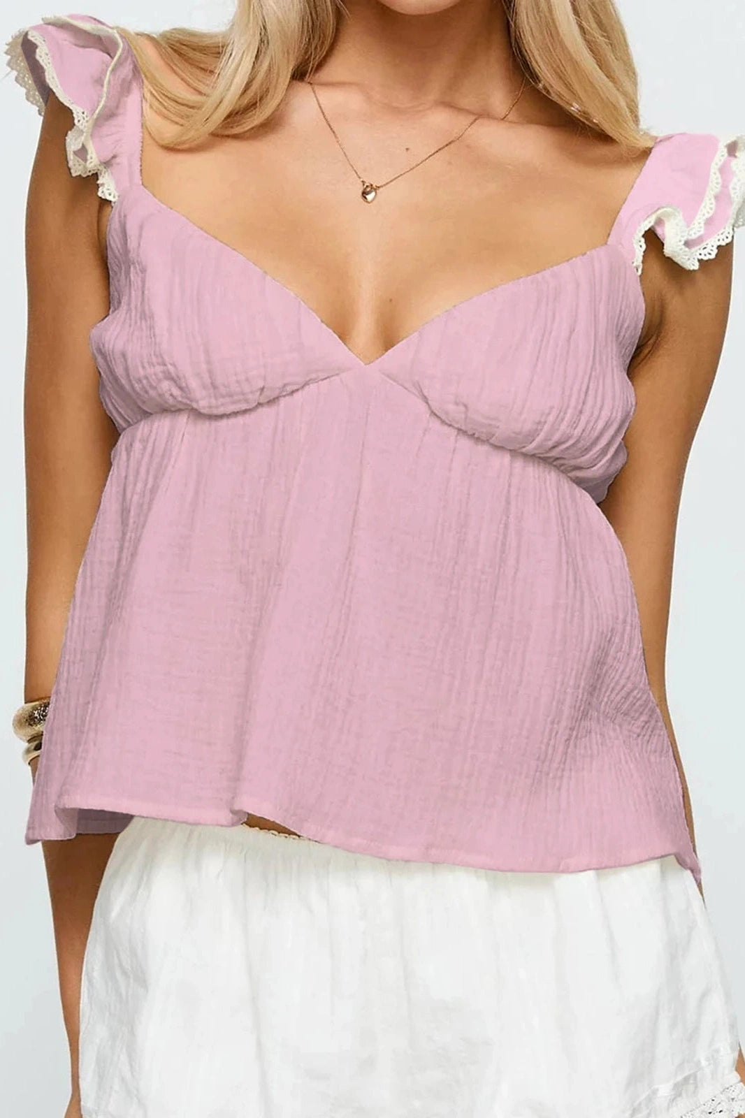 Glorol - Backless Sleeve Deep V-Neck Loose Top