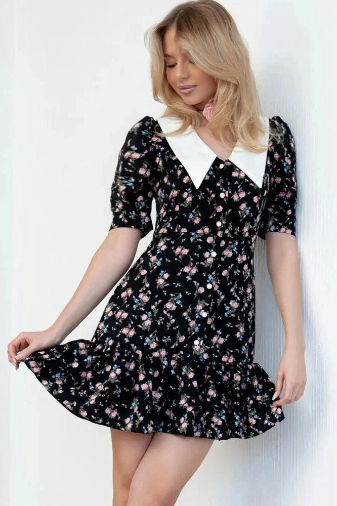 Glorol - Printed Short Sleeve Patchwork Bodycon Mini Dress