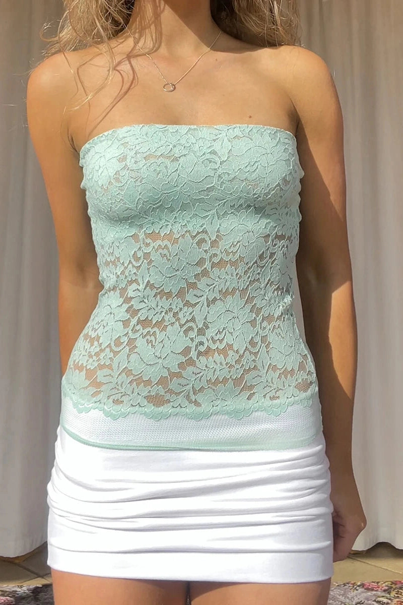 Glorol - Lace Slim See-Through Off-Shoulder Sleeveless  Top