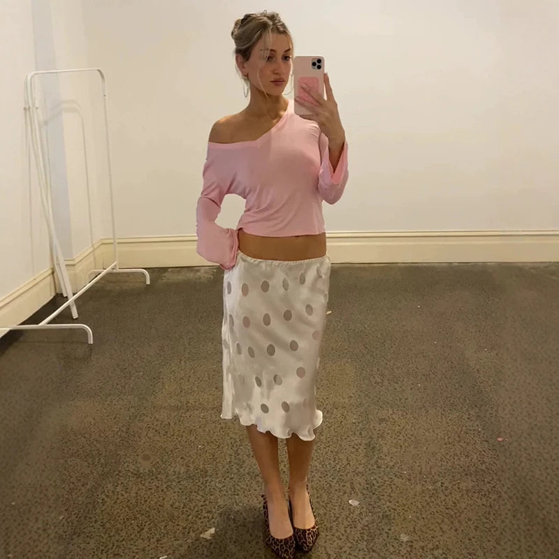 Glorol - Elegant High Waist Polka Dot Skirt