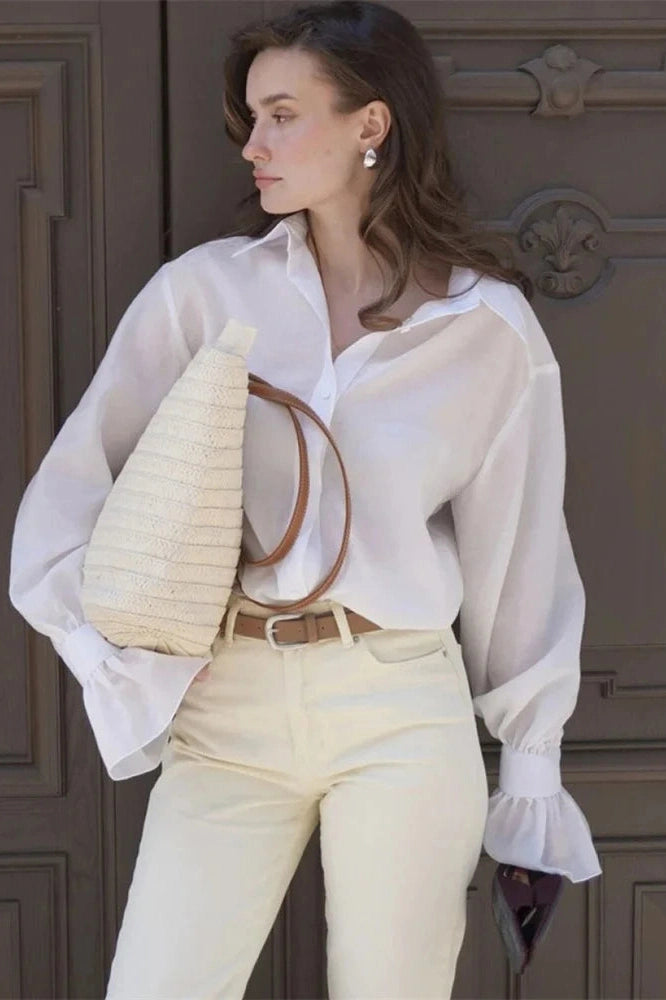 Glorol - Long Sleeve Patchwork Slim See-Through Top