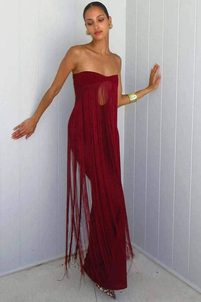 Glorol - Hollow Out Backless Off-Shoulder Strapless Sleeveless Bodycon Maxi Dress