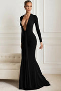 Glorol - Deep V Neck Long Sleeve Bodycon Maxi Dress
