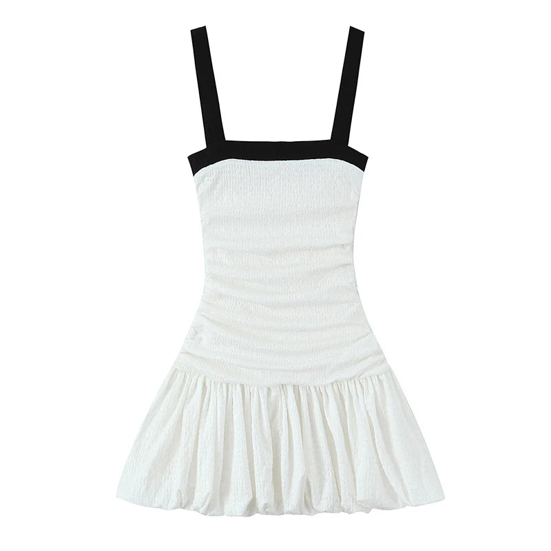 Glorol - Pleated Sleeveless High Waist Slim Mini Dress