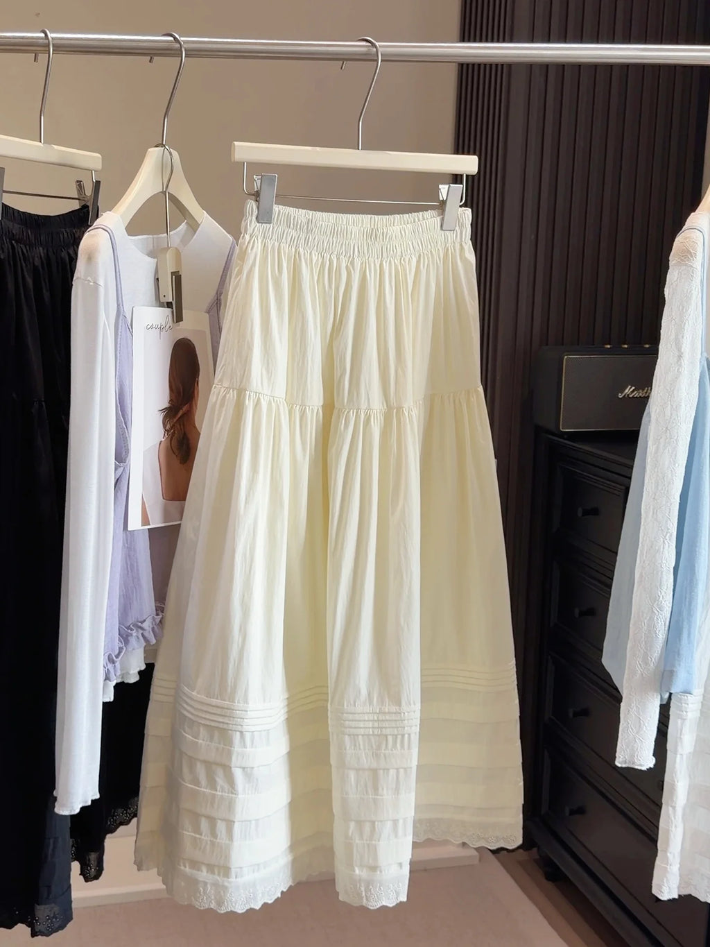 Glorol - High Waist Loose A-Line Lace Skirt