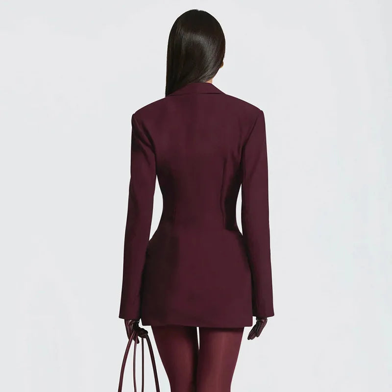 Glorol - Deep V Neck Long Sleeve High Waist Mini Dress