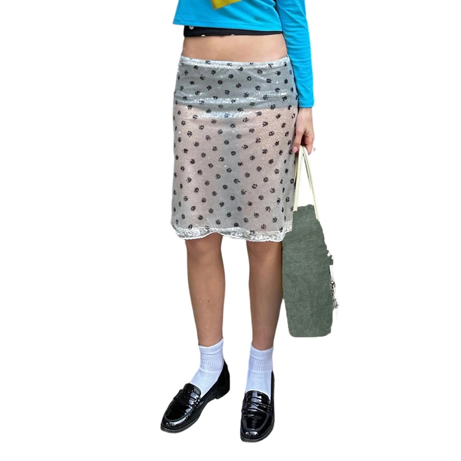 Glorol - Low Waist Sequins Lace Skirt