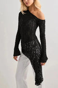 Glorol - Lace See-Through One-Shoulder Printed Top