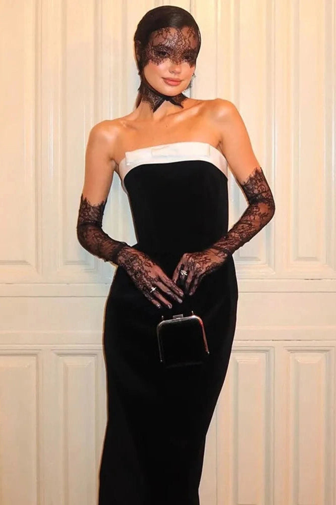 Glorol - Off-Shoulder Strapless Backless Patchwork Maxi Dress