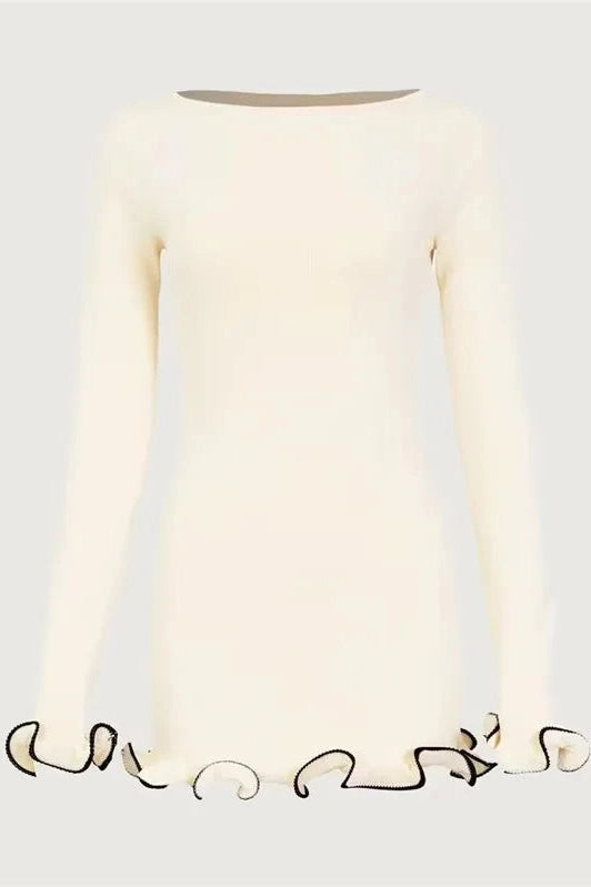 Glorol - Long Sleeve Pullover O-Neck Mini Dress