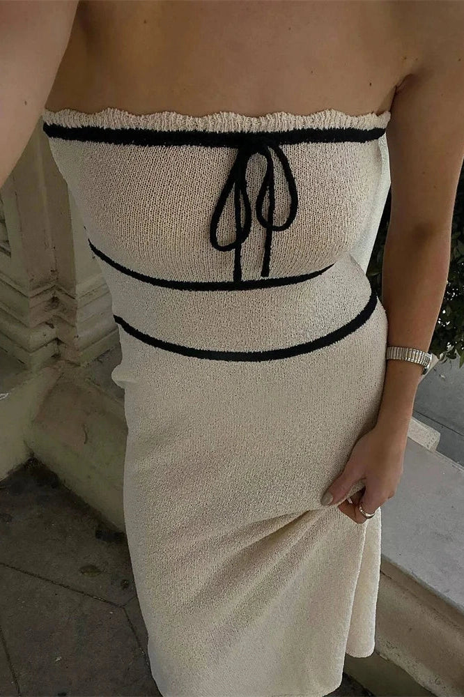 Glorol - Patchwork Backless Slim High Waist Midi Dress